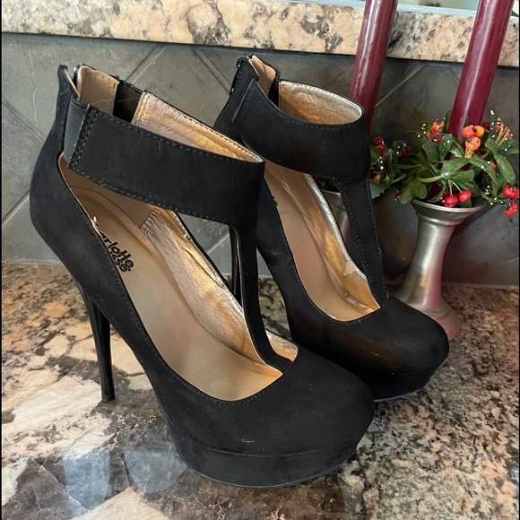 Sexy Black Brushed Fabric Spike Stiletto Platform Heels - Picture 1 of 5